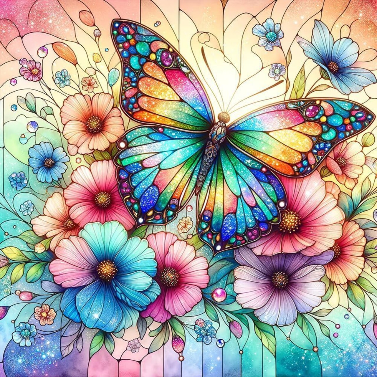 Diamond Painting Kits for Adults, Butterfly Flower 5D Diamond Art Kits for Beginner DIY Full Drill Diamond Dots Crystal Craft Kits for Home Wall Decor Gifts(12X12 Inch/Butterfly)